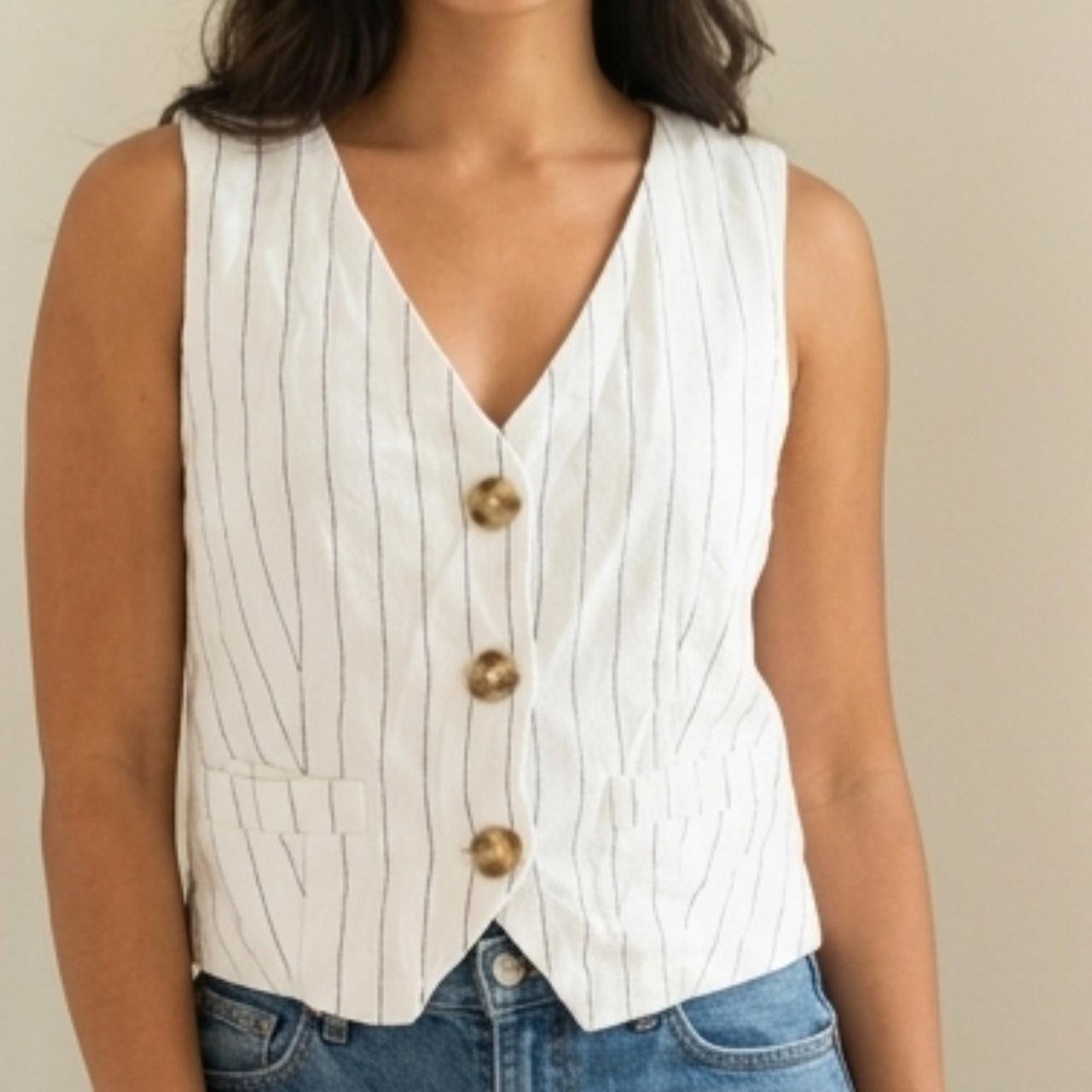 Every Ivory Pinstripe Button Front Vest Top XS